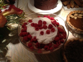 This raspberry mocha trifle was an annual favorite of Paul. I serve it along with a dozen or more options for a staff party that I call 'Just Desserts.'